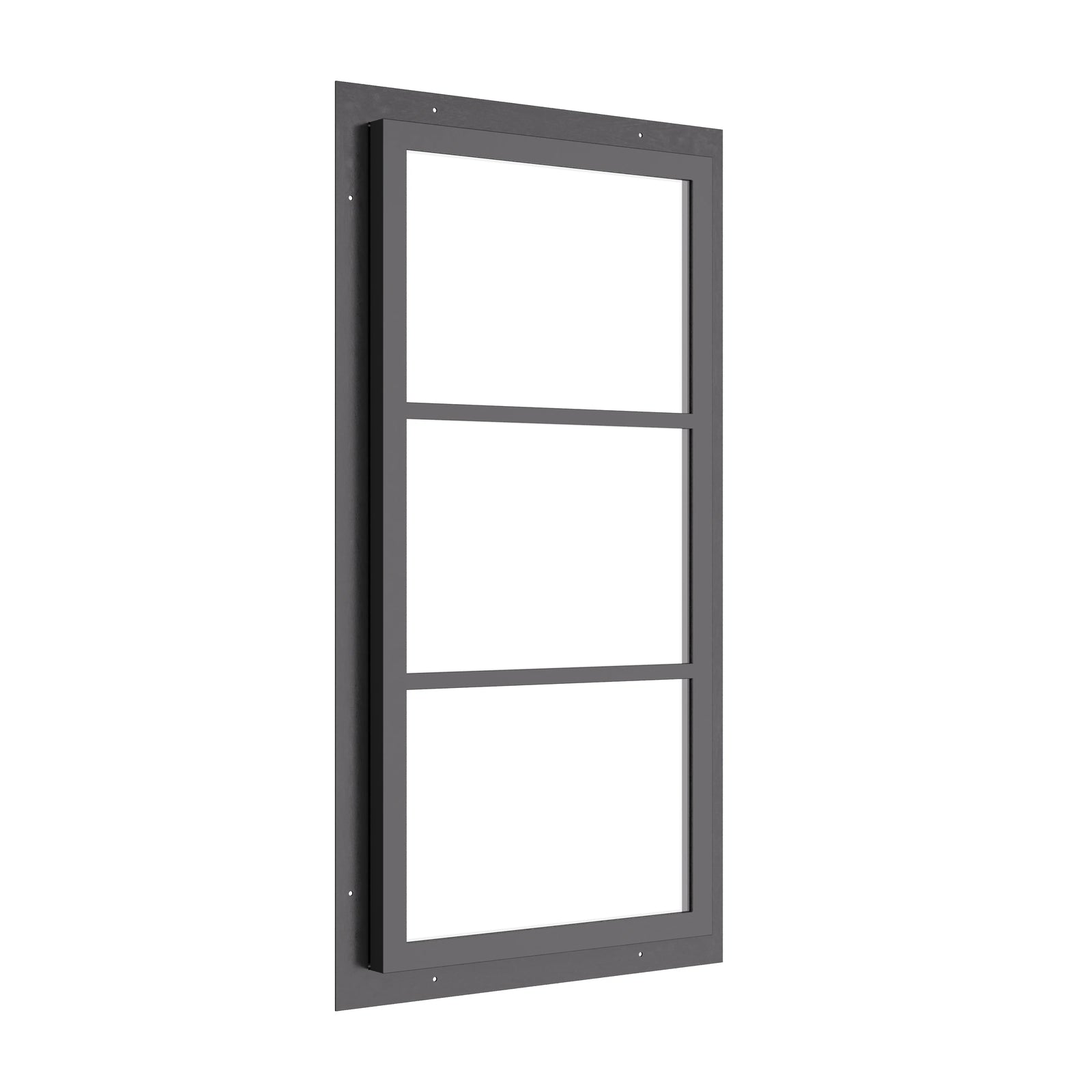 vertical steel window with two horizontal gridlines and slim profile