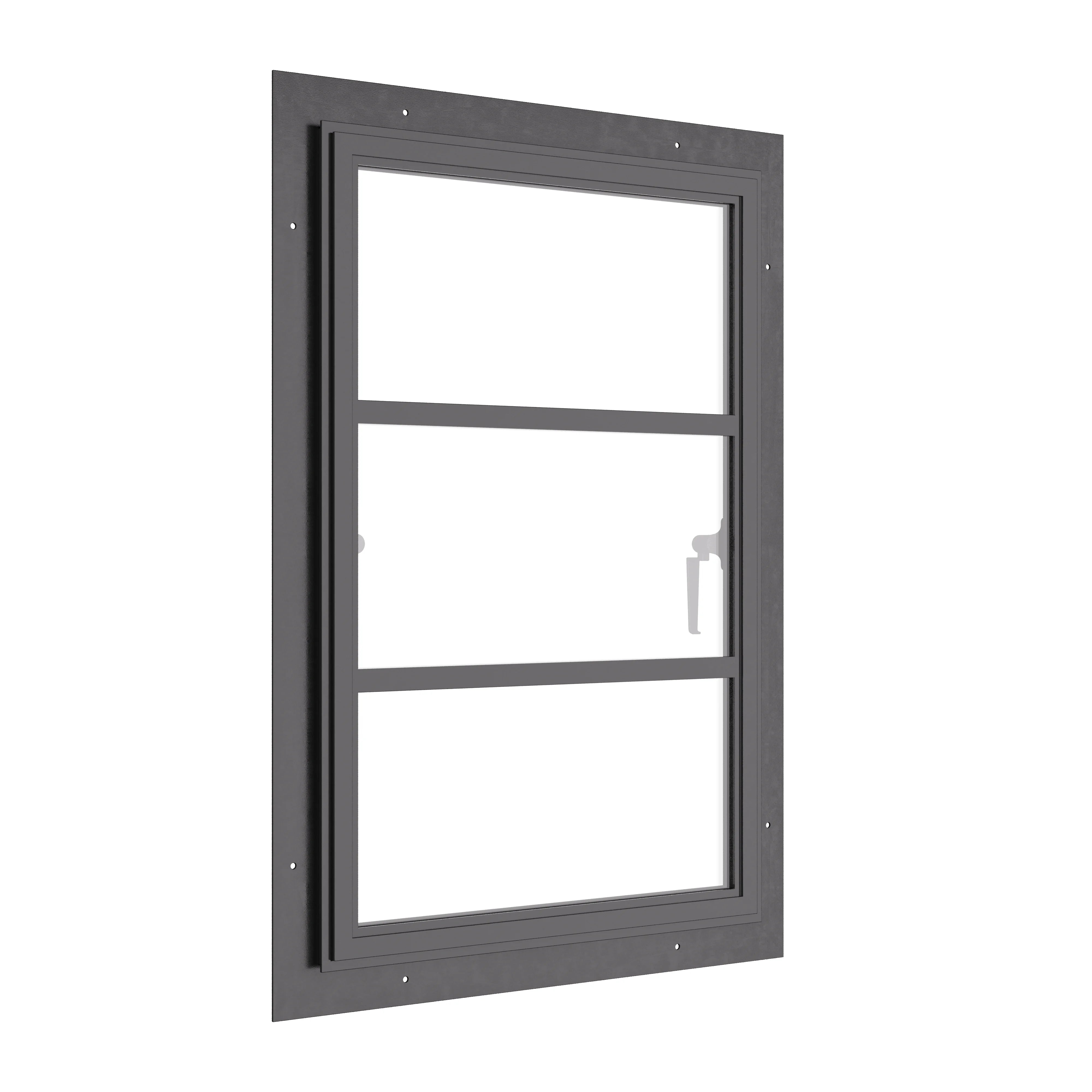 Thermally broken push-out steel window, 0V 2H grid, cold-rolled galvanized steel, black, tempered Low-E glass