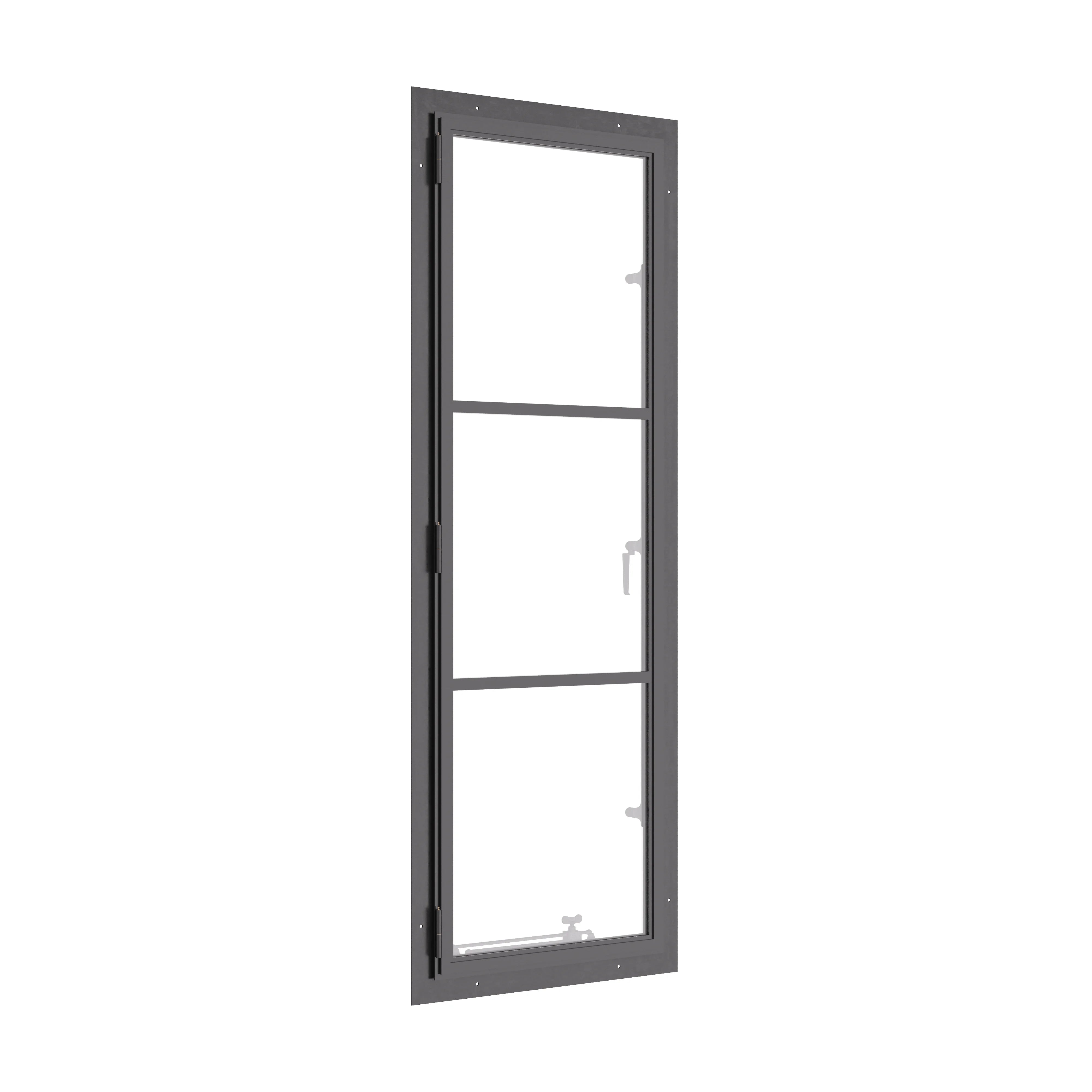 Double casement landscape steel window with divided lights and insulated glass