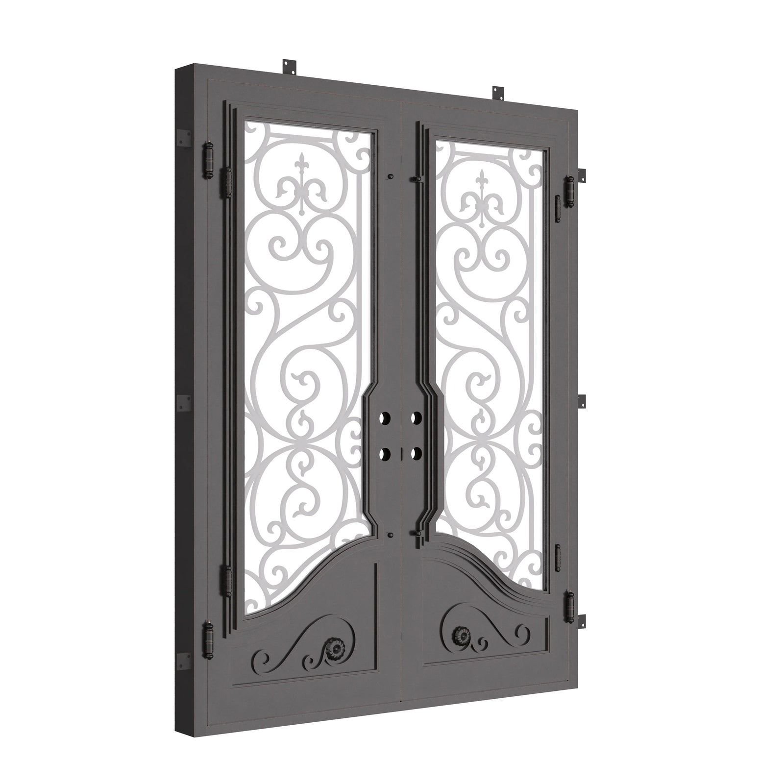 Beverly bronze square top french entry door for cold weather.
