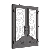 Beverly architectural black iron double flat top front door.