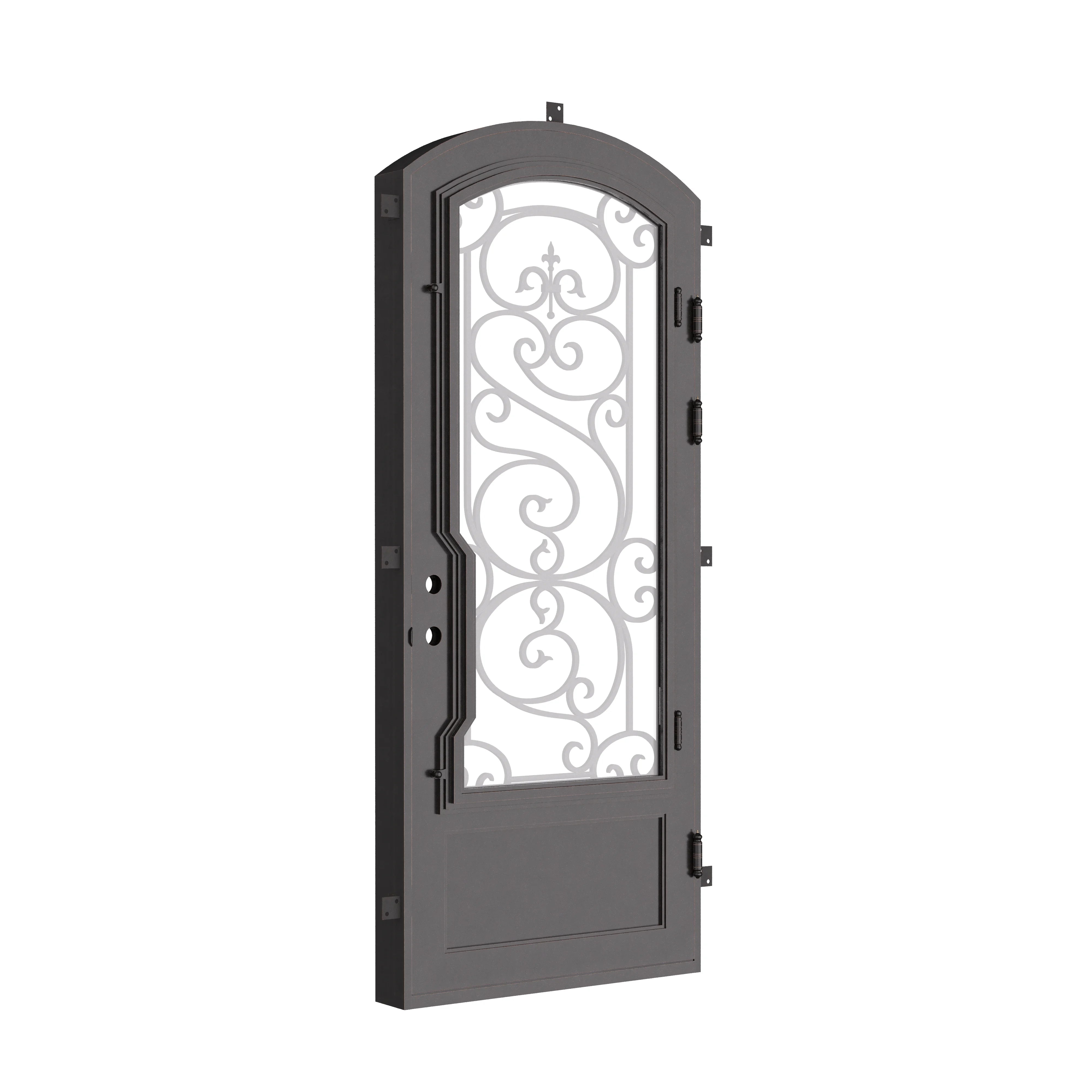 Beverly single soft arch top entry door with double-pane glass.