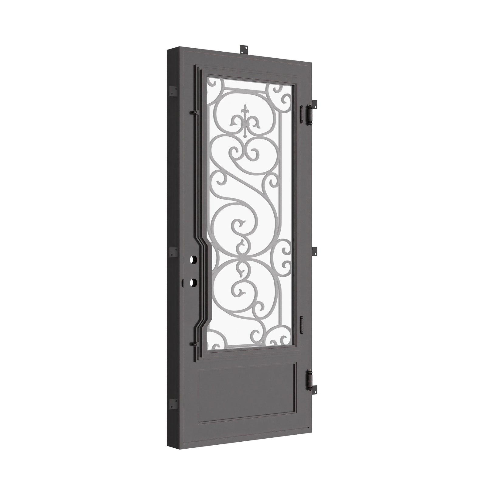 Beverly flat top single metal entry door with thermal break in black.