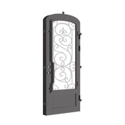 Beverly single mini arch top iron swing door with dual-pane glass.