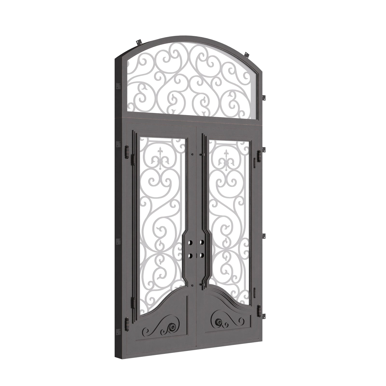 Beverly double flat with curved transom and thick glass in bronze color.