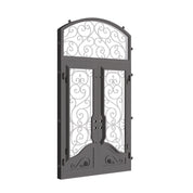 Beverly hinged french swing door with curved transom for cold weather.