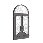 Beverly metal double flat hinged door with radius top window in black.