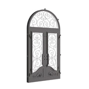 Beverly double flat hinged door with full arch top window in black color.