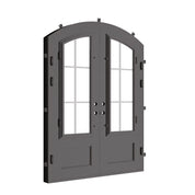 Bristol arched style double entry door with glass windows in bronze tone.
