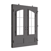 Bristol bronze color metal double entry door with square top.