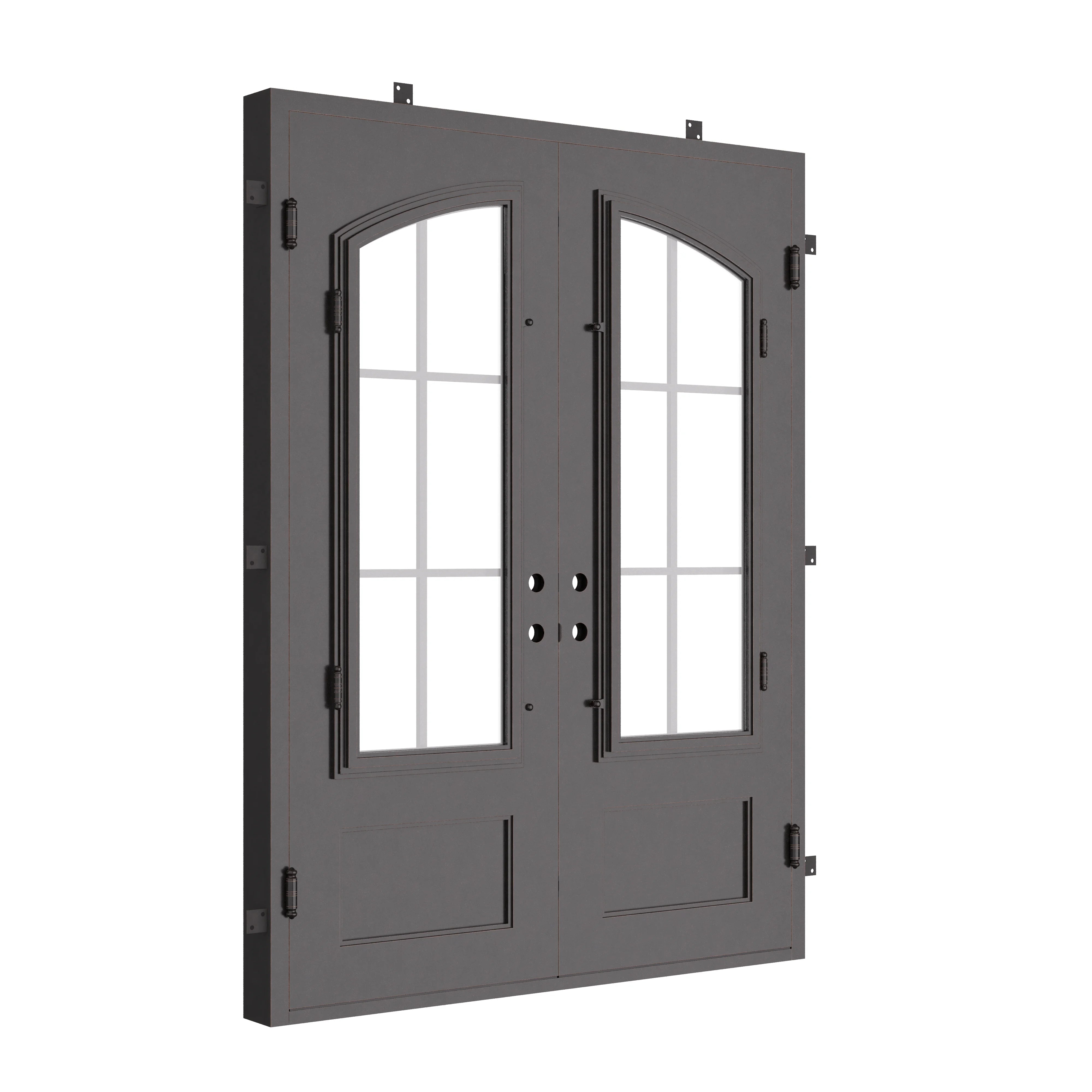 Bristol bronze color metal double entry door with square top.
