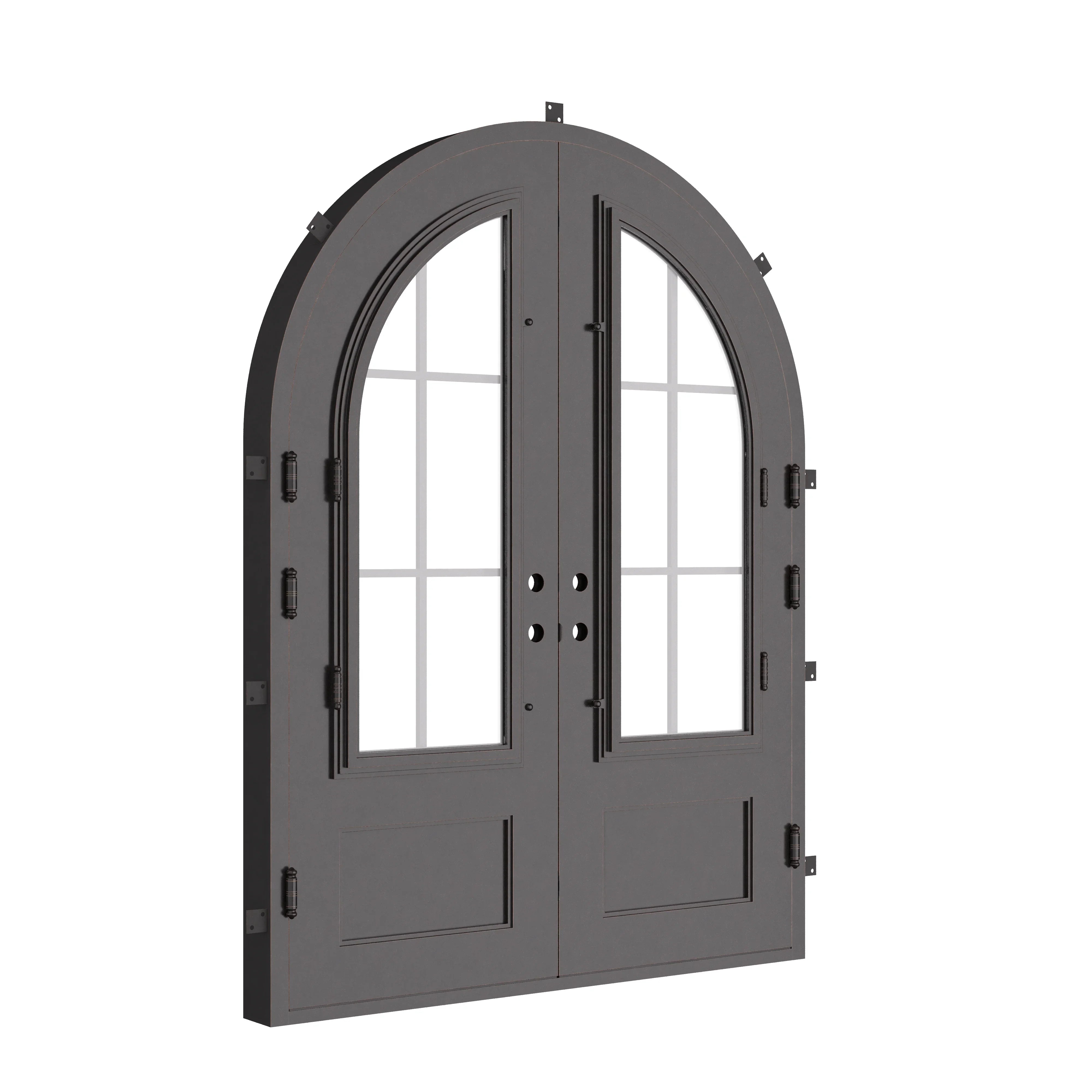Bristol clear glass radius top iron entry door for cold weather.