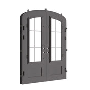 Bristol bronze colored double door with glass and arched top.