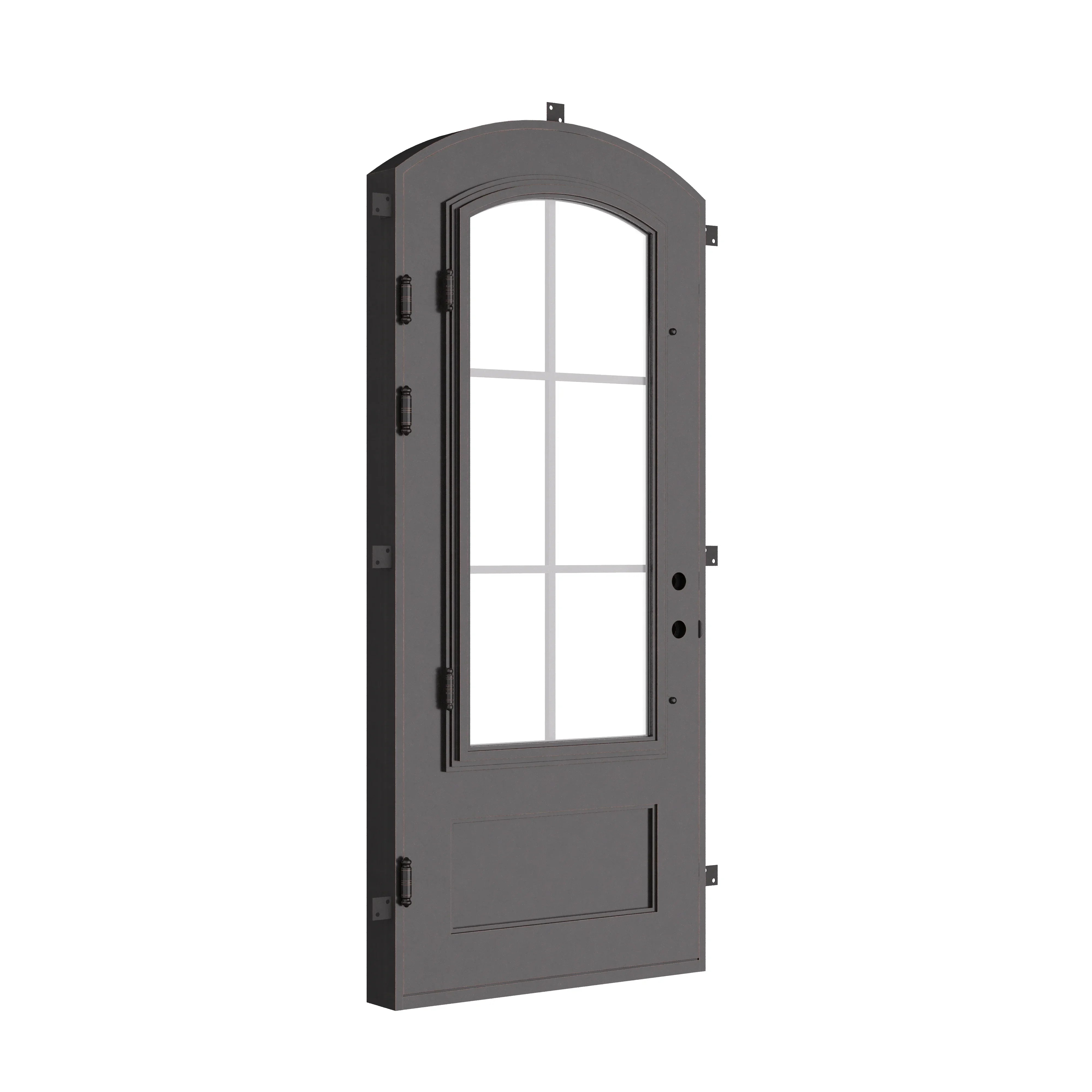 Bristol arch top single exterior door in bronze finish for cold climates.