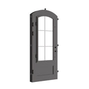 Bristol black iron single eyebrow arch top door with thick double glass.