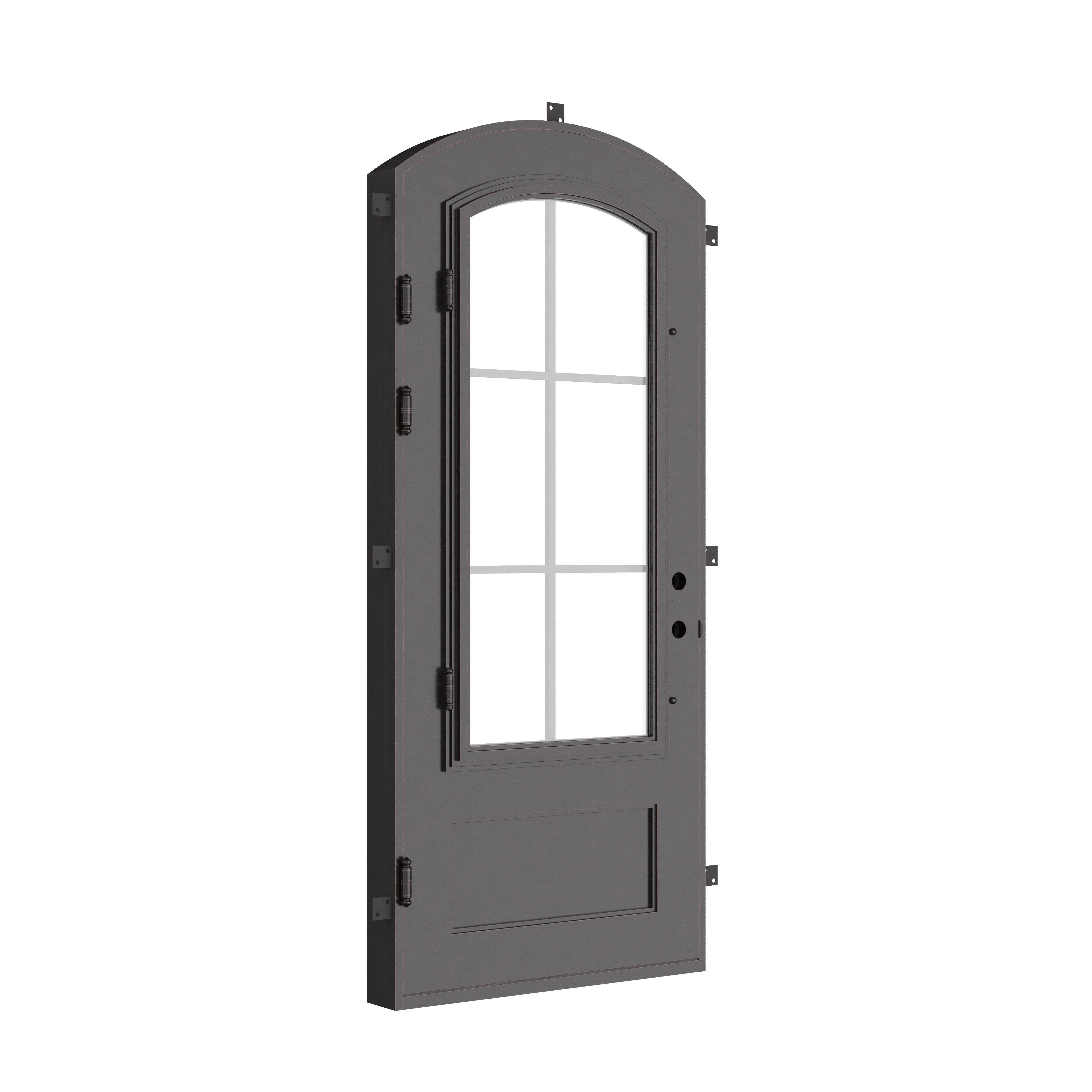 Bristol single soft arch top swing door with glass panel.