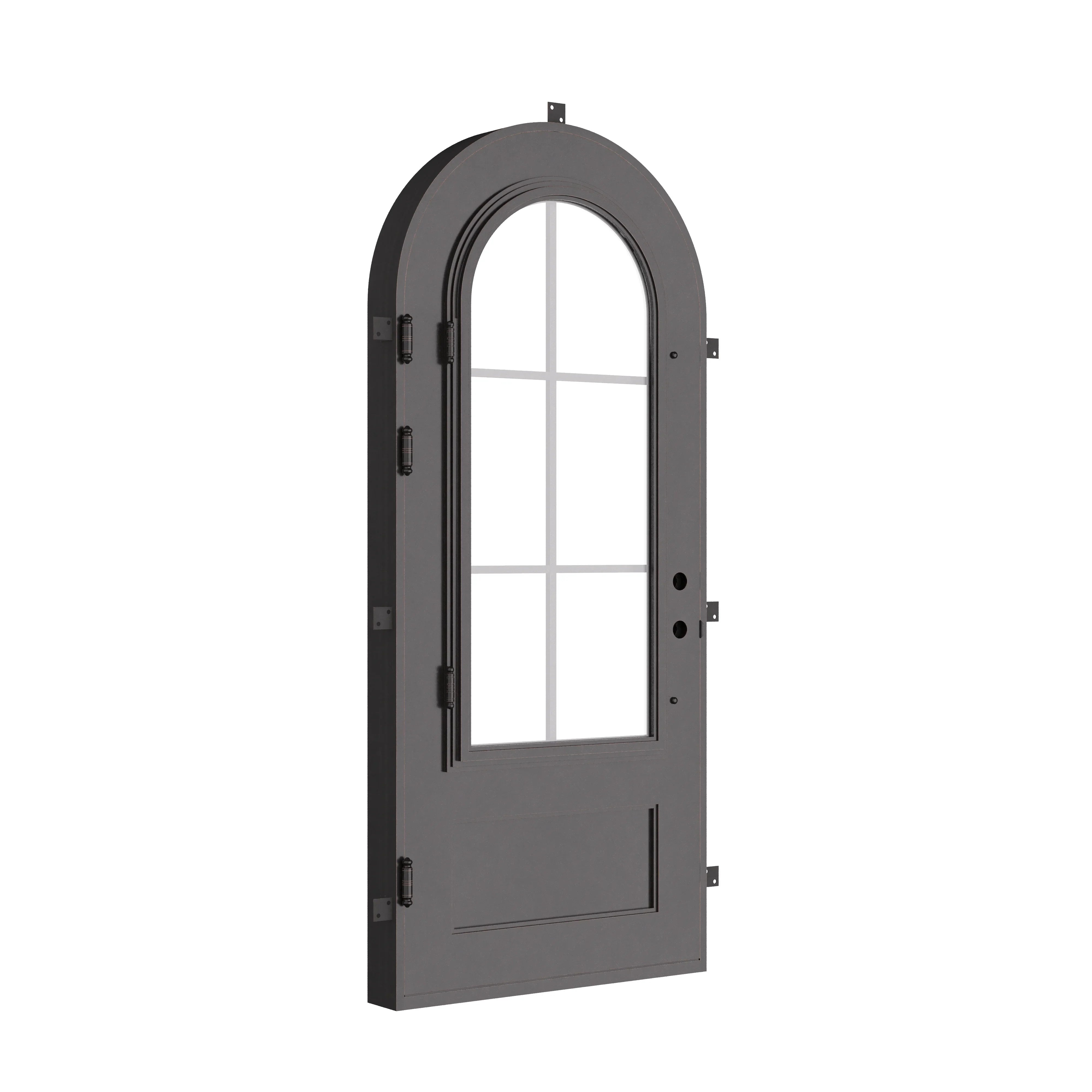 Bristol single radius top door with simple ironwork and double-pane tempered glass.