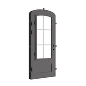 Bristol pre-hung black wrought iron mini arch top single door with energy efficient glass.