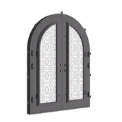 DNA’ Door double full arch top french swing door with decorative metalwork and glass.