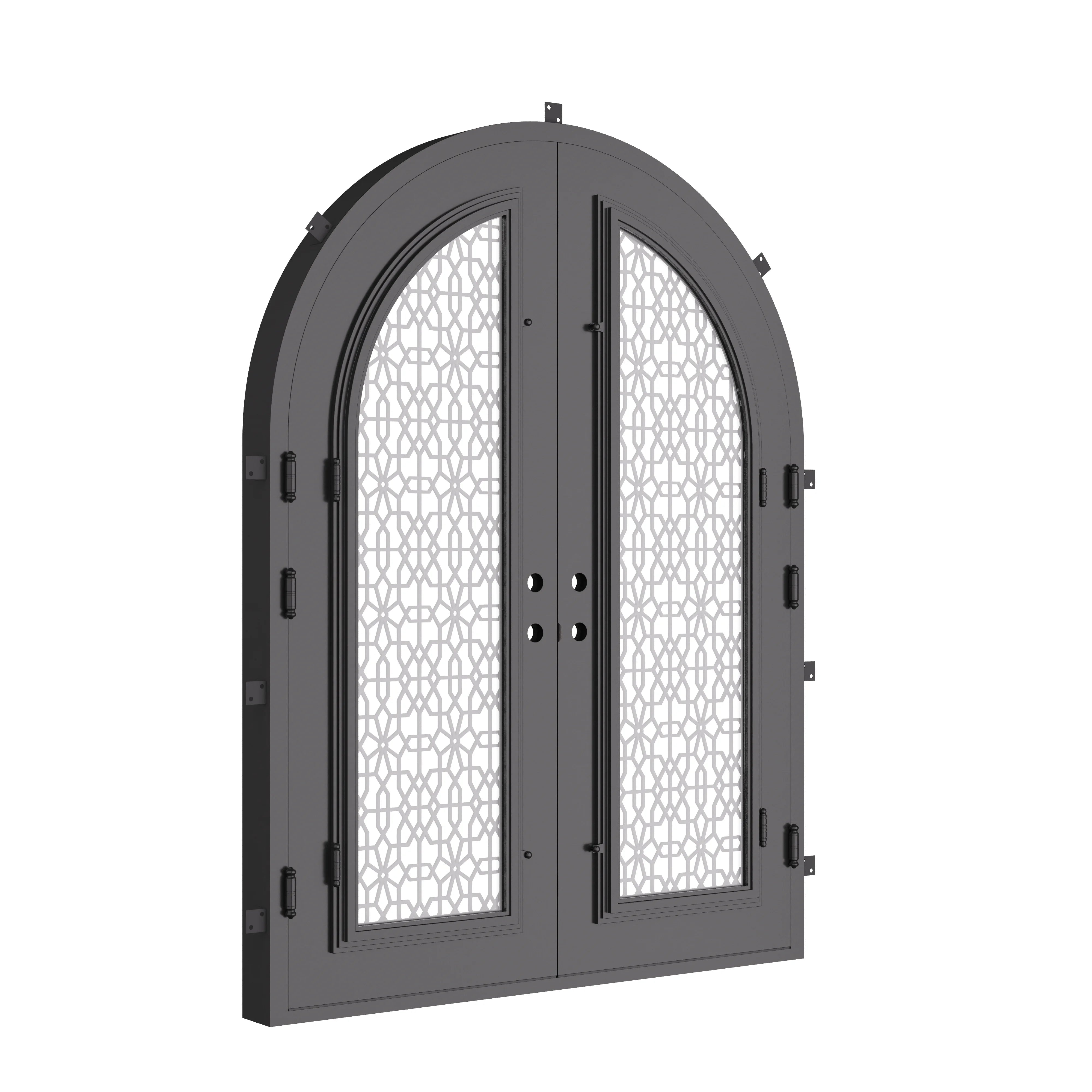 DNA’ Door full arch top iron double door with clear glass.
