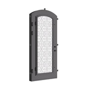 DNA’ Door subtle arch top single entry door in black finish for cold climates.