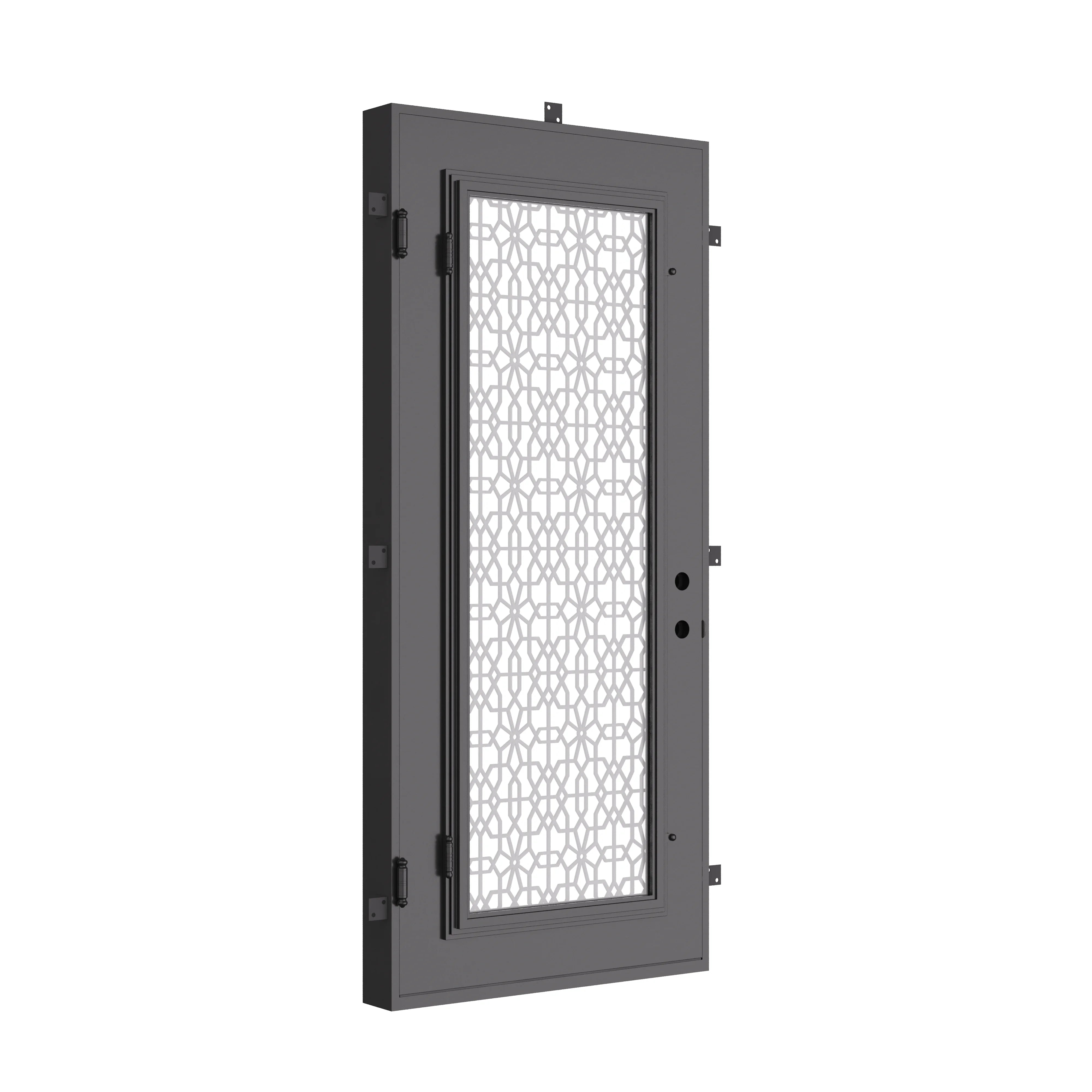 DNA’ Door square top metal door with thermal break and thick glass in black.