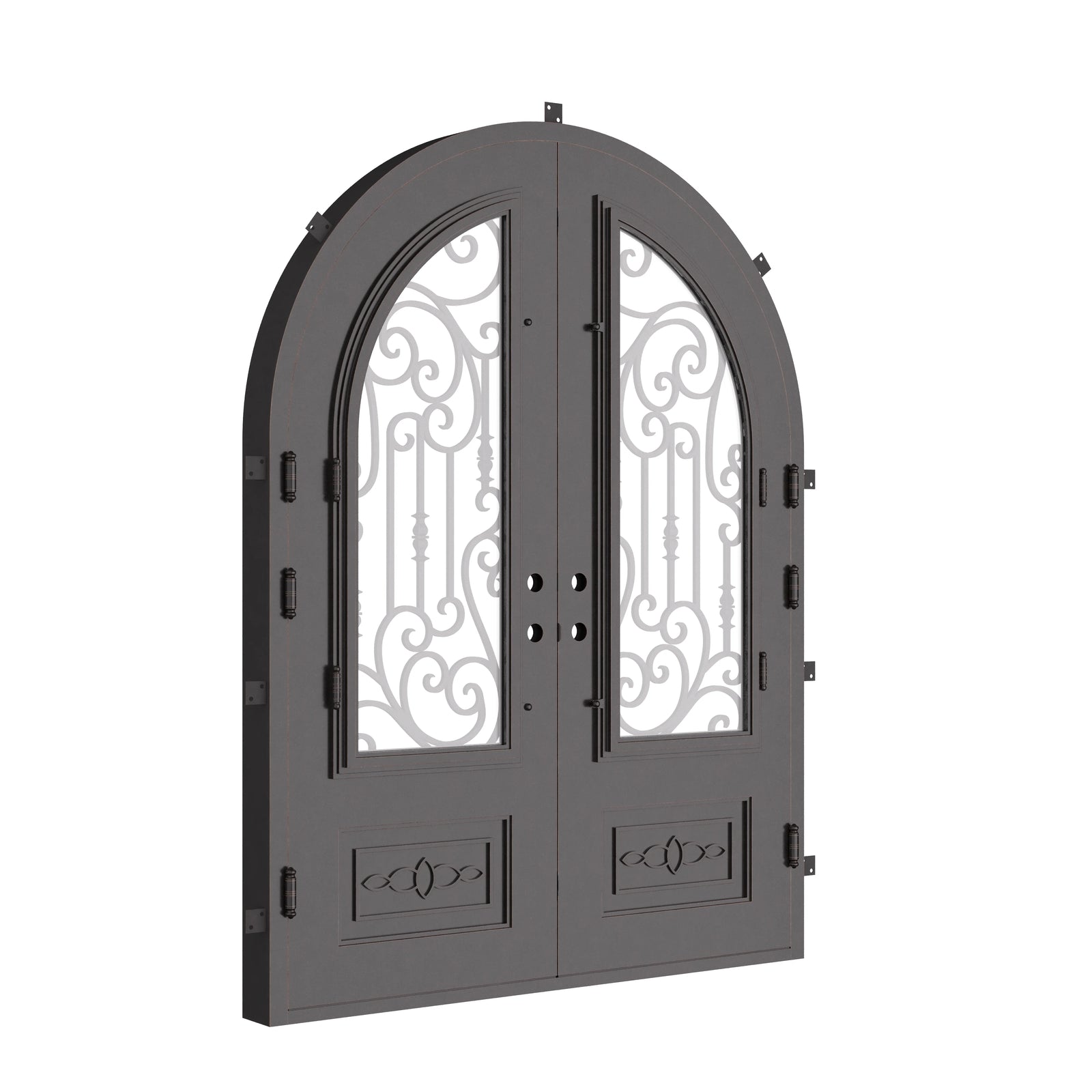 Golden Gate double full arch top entry door with energy efficient dual-pane glass.