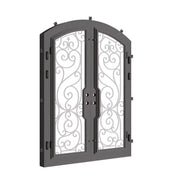 Hills double door with efficient glass in bronze finish and arched top.