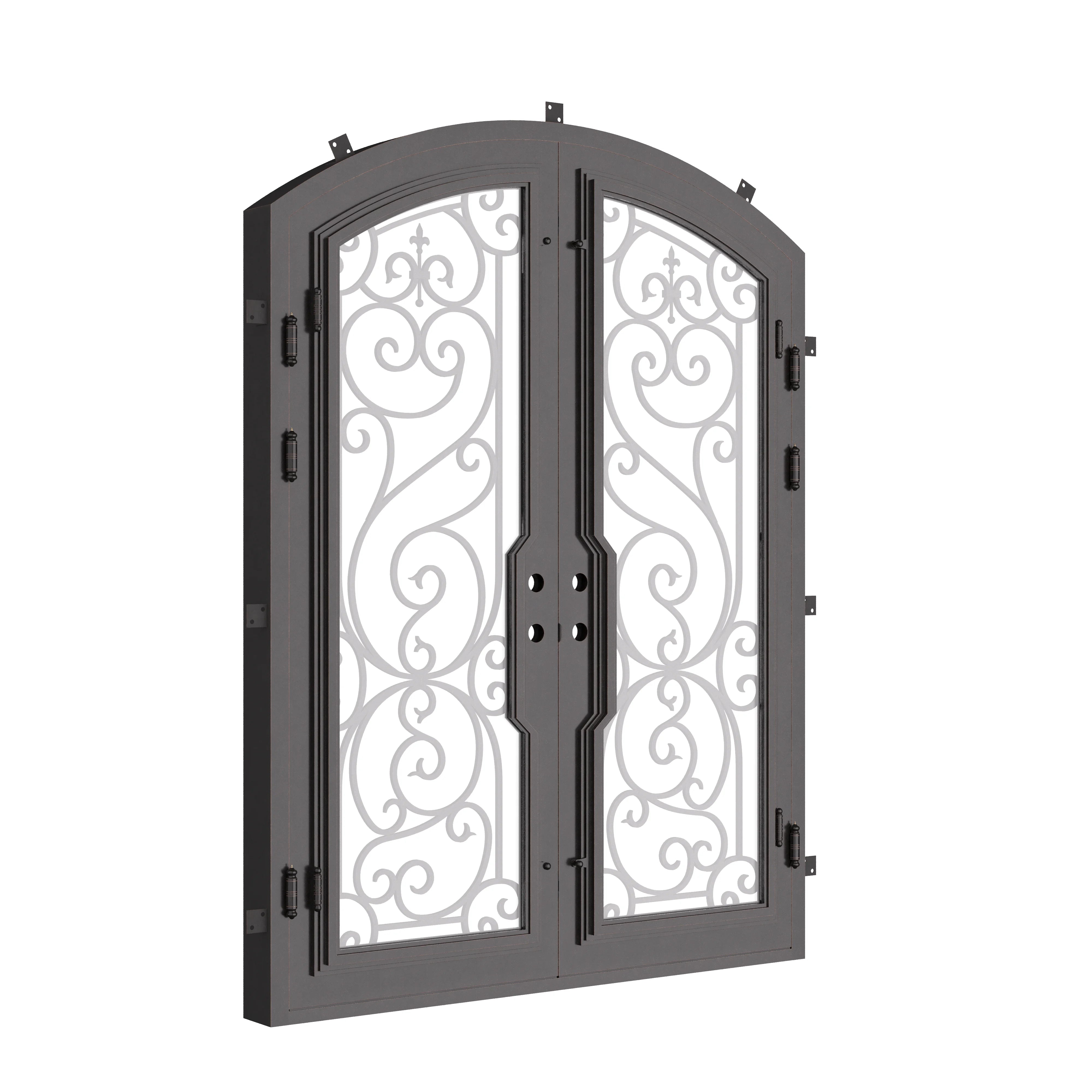 Hills double door with efficient glass in bronze finish and arched top.