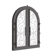 Hills double radius top hinged door with operable glass panel in black.