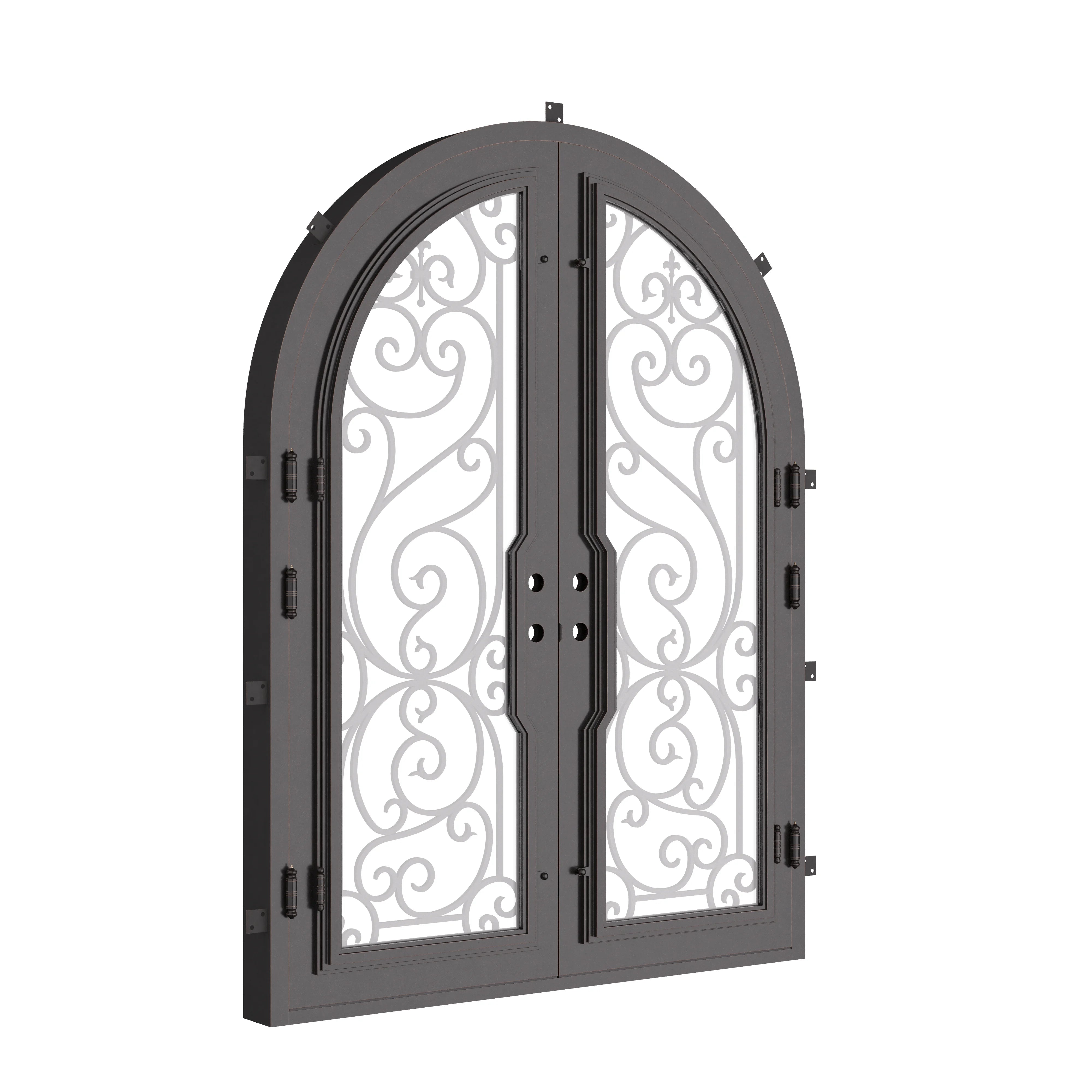 Hills double radius top hinged door with operable glass panel in black.