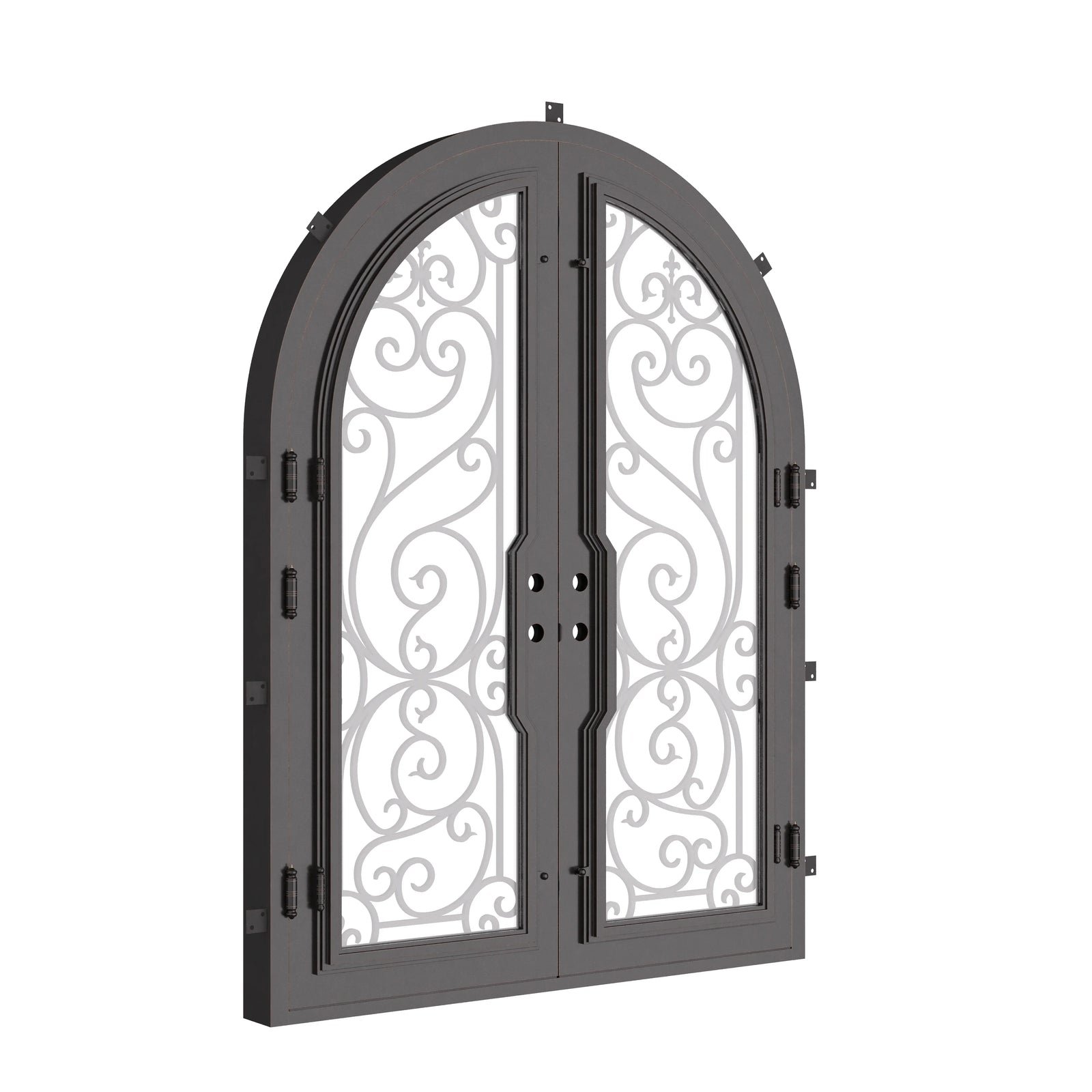 Hills double round top french front door with operable glass panel in bronze.