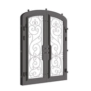 Hills arch double entry door in bronze color with glass windows.