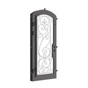 Hills single arch top single swing door with tempered glass and ironwork.