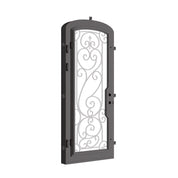 Hills architectural bronze iron mini arch top single door with double-pane glass.