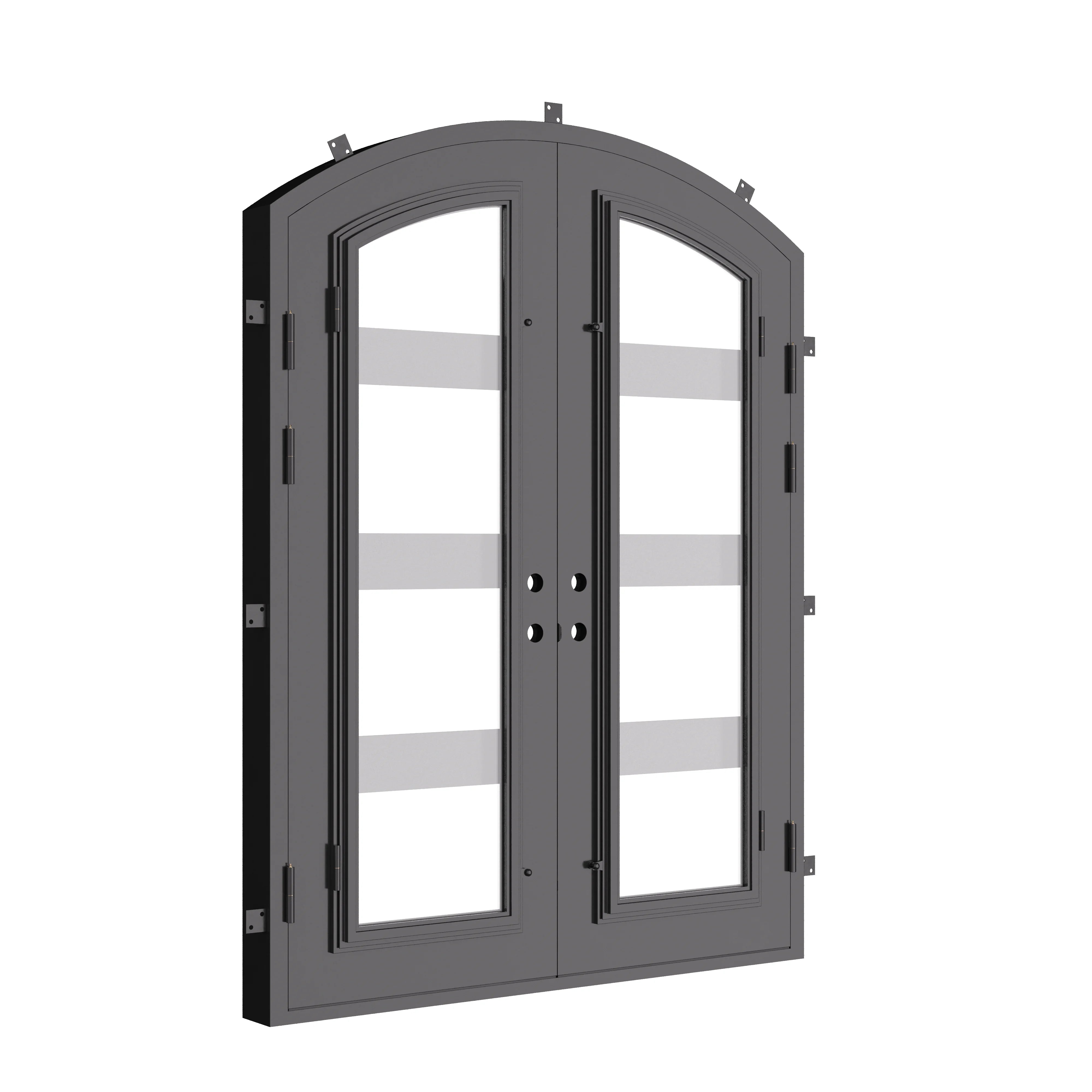 Knox bronze toned entry door with arch design and efficient glass.