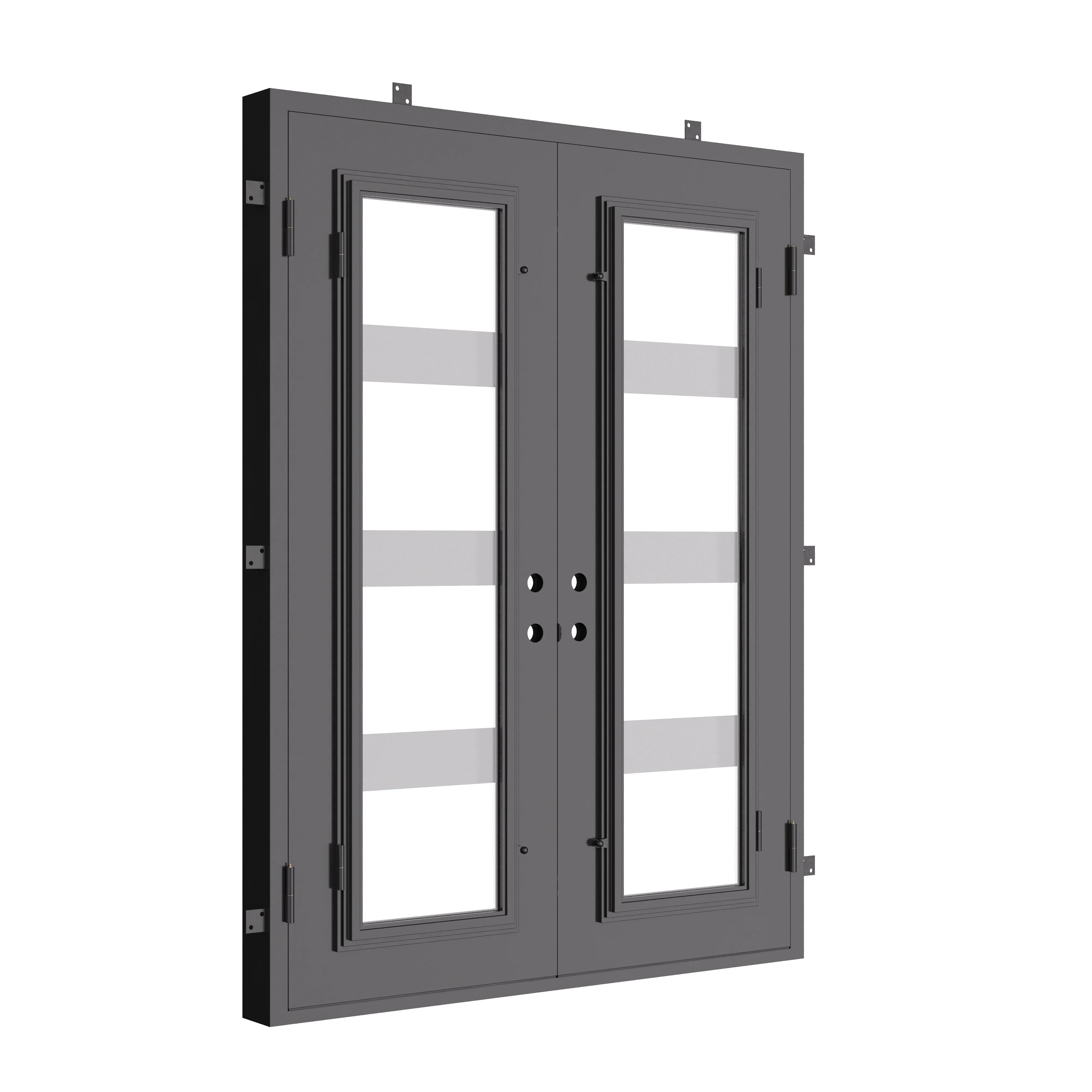 Knox black iron double door with square top and tempered glass.