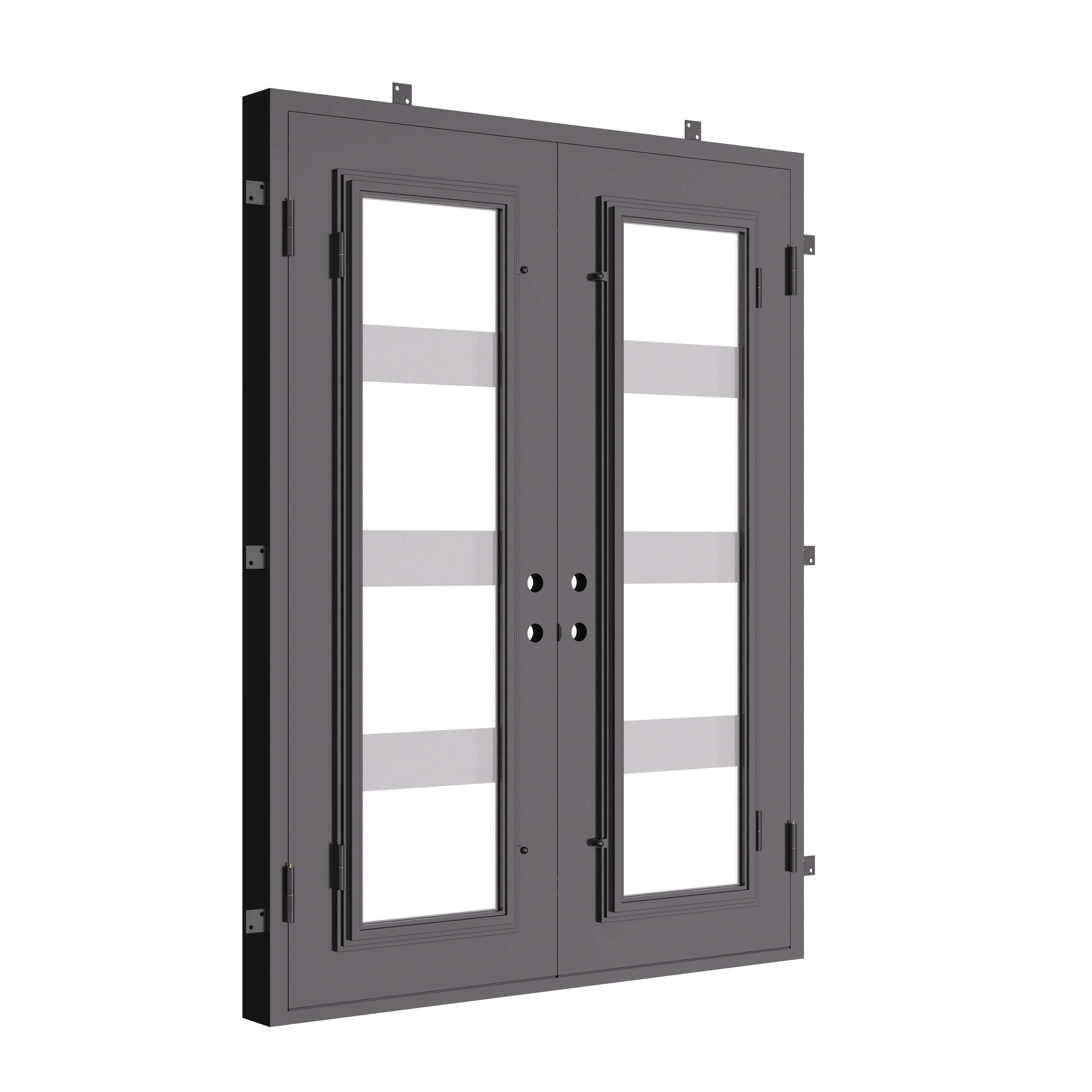 Knox bronze color wrought iron double flat top french door.