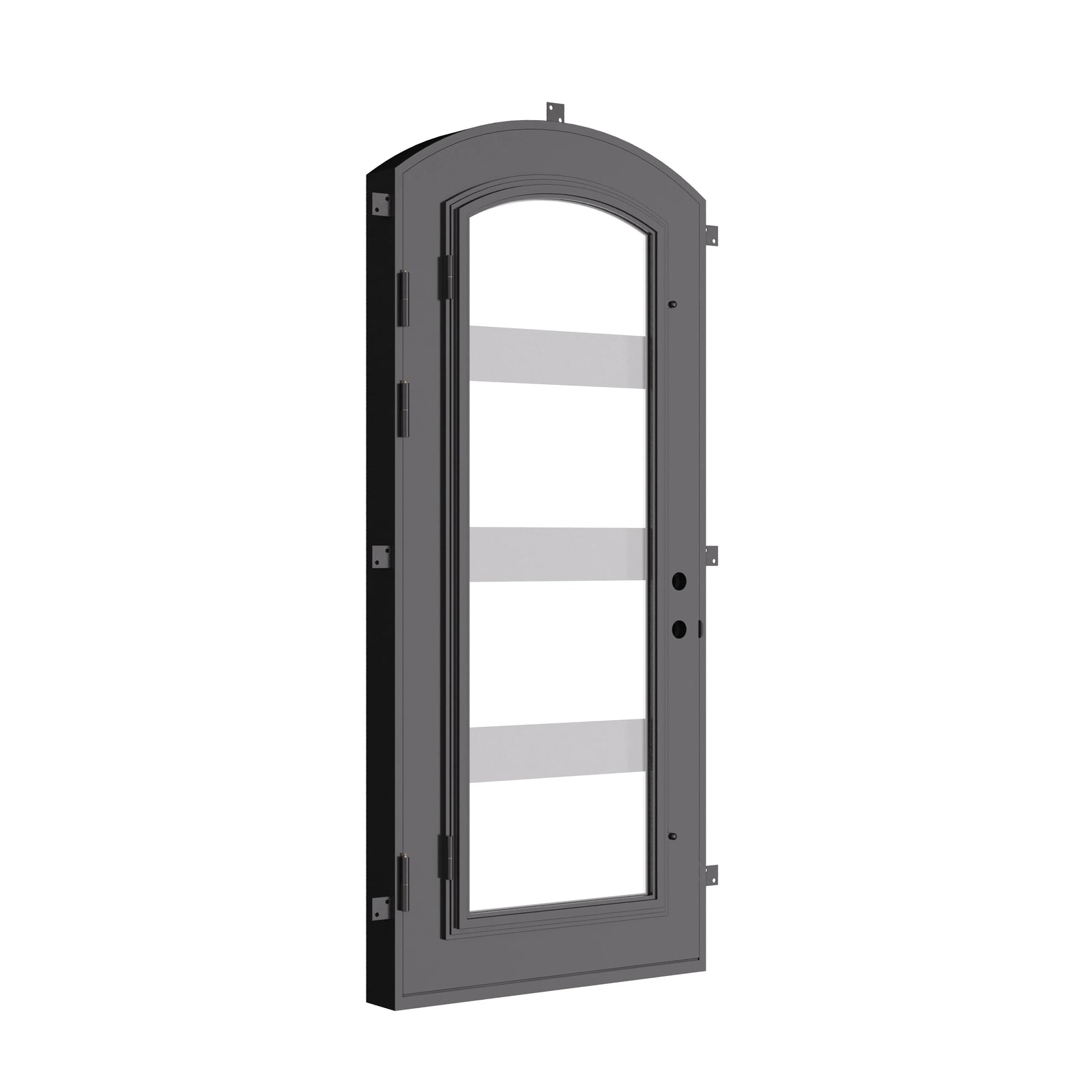Knox single eyebrow arch top entry door with modern design and tempered glass.