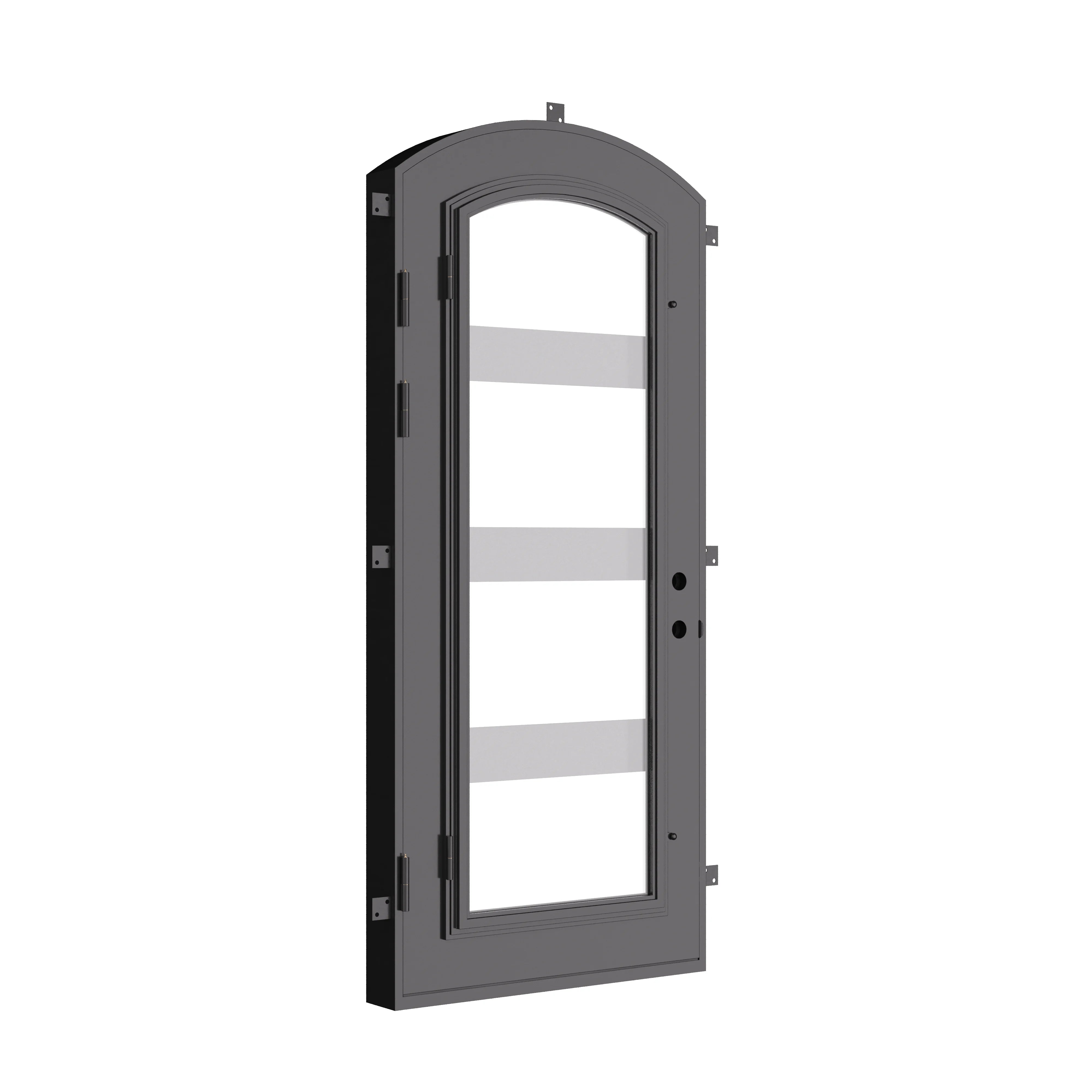 Knox single eyebrow arch top entry door with modern design and tempered glass.
