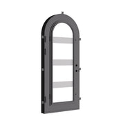 Knox black architectural iron single round top door with double glass.