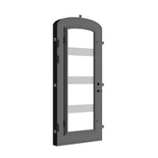 Knox black exterior iron mini arch top single door with energy efficient glass.
