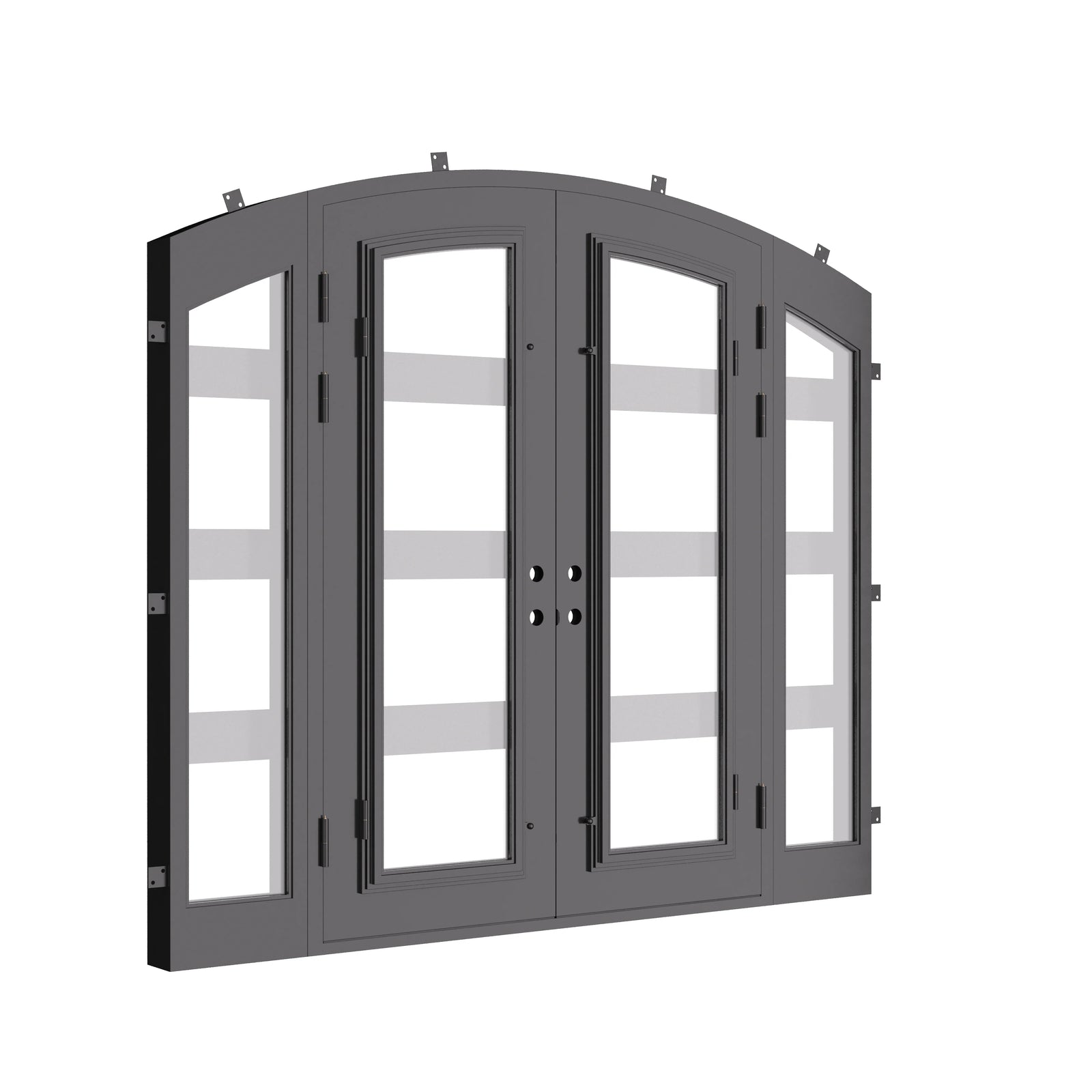 Knox arch top french entry door thermally broken with sidelights.