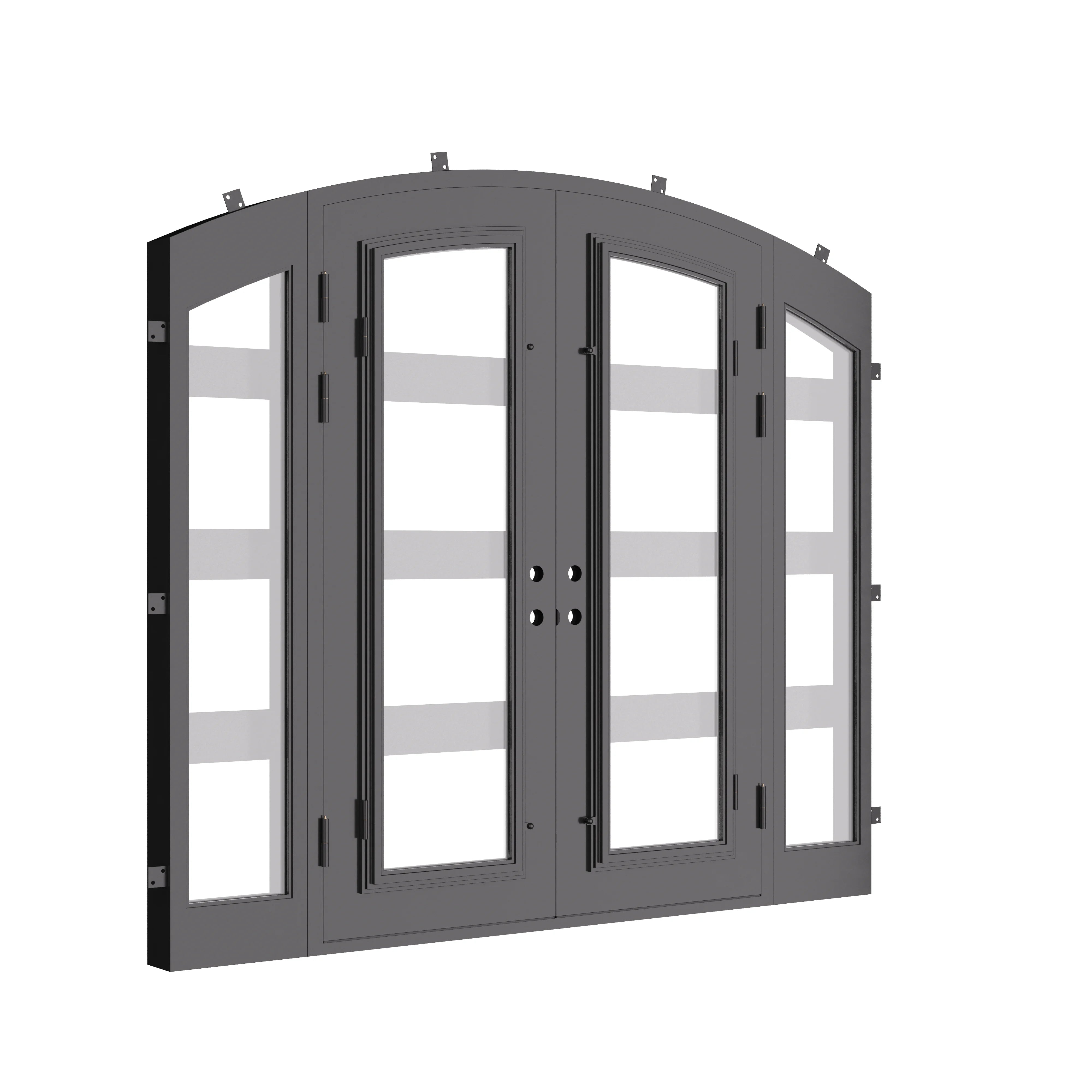 Knox arch top french entry door thermally broken with sidelights.
