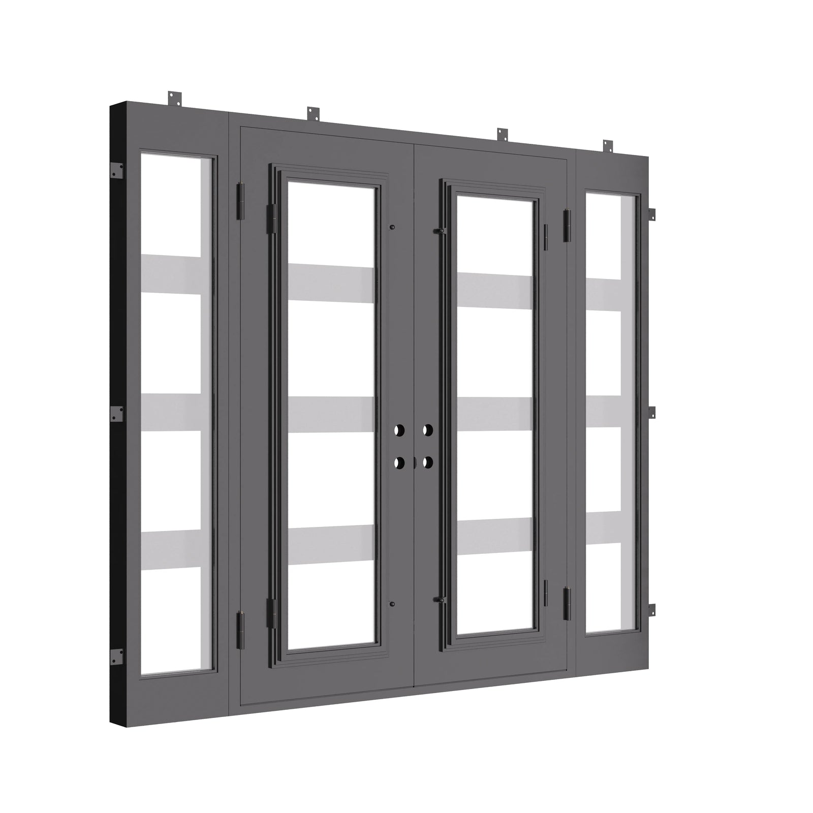 Knox modern steel double entry doors with flat top and sidelights
