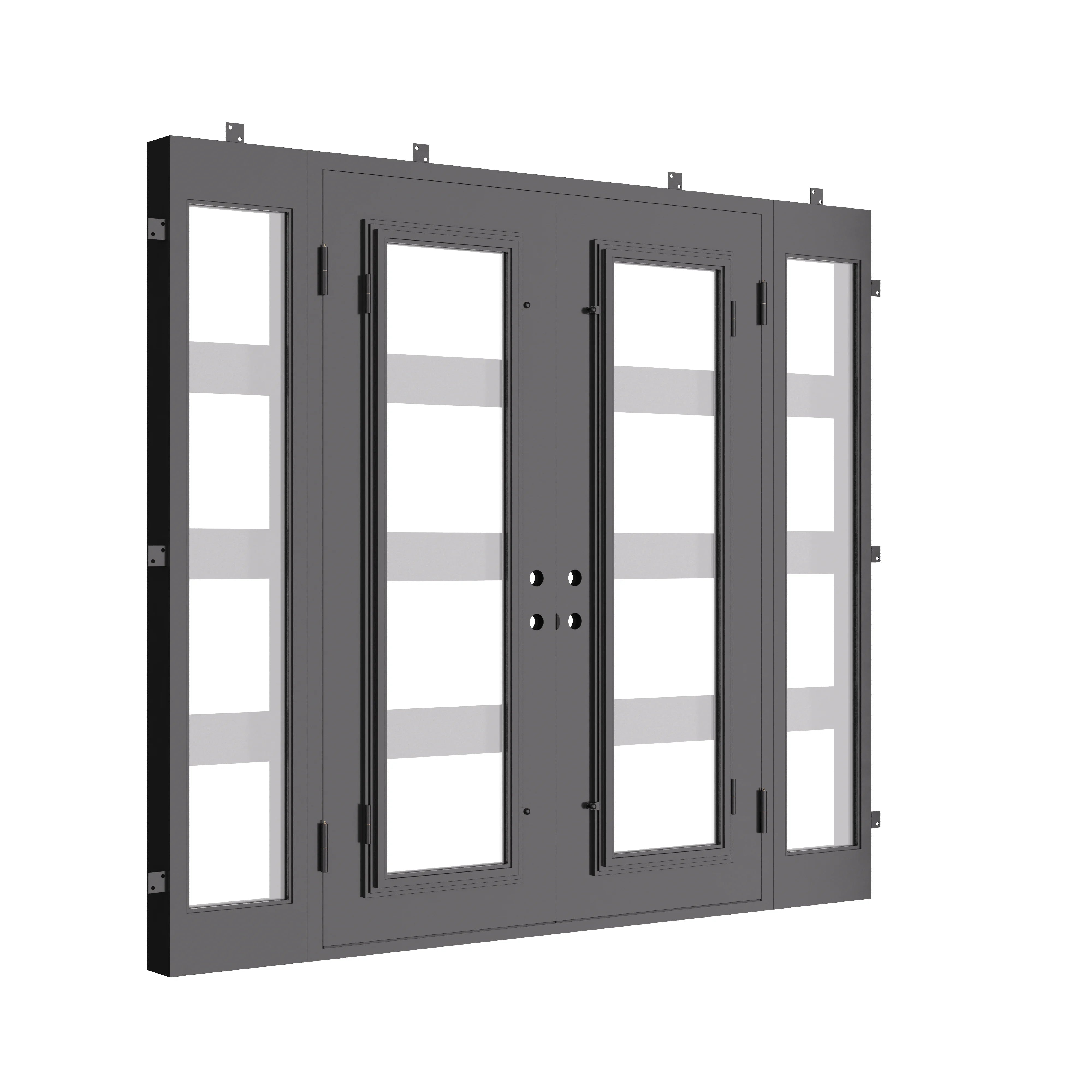 Knox modern steel double entry doors with flat top and sidelights