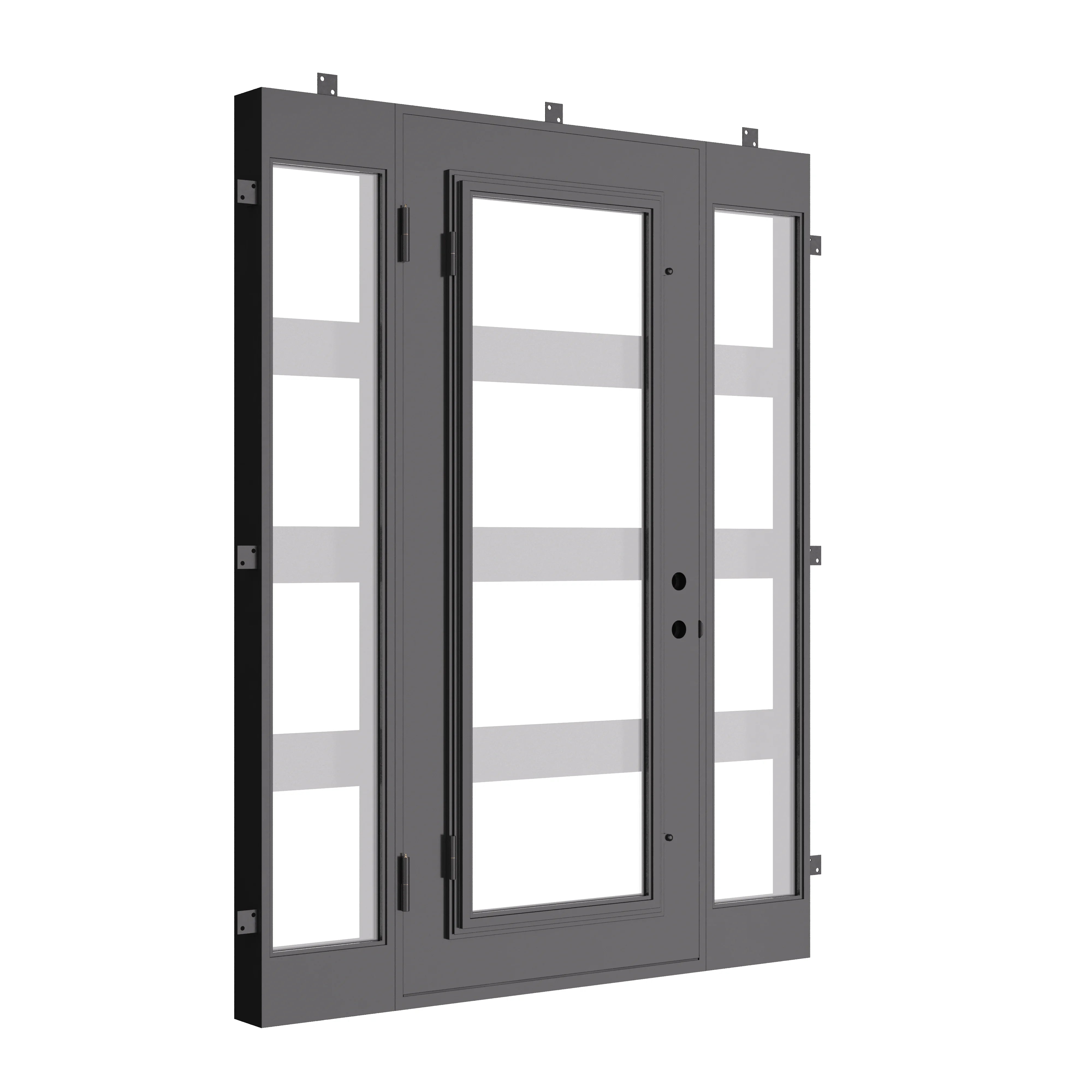 Knox black straight top single door with side windows and flat top.