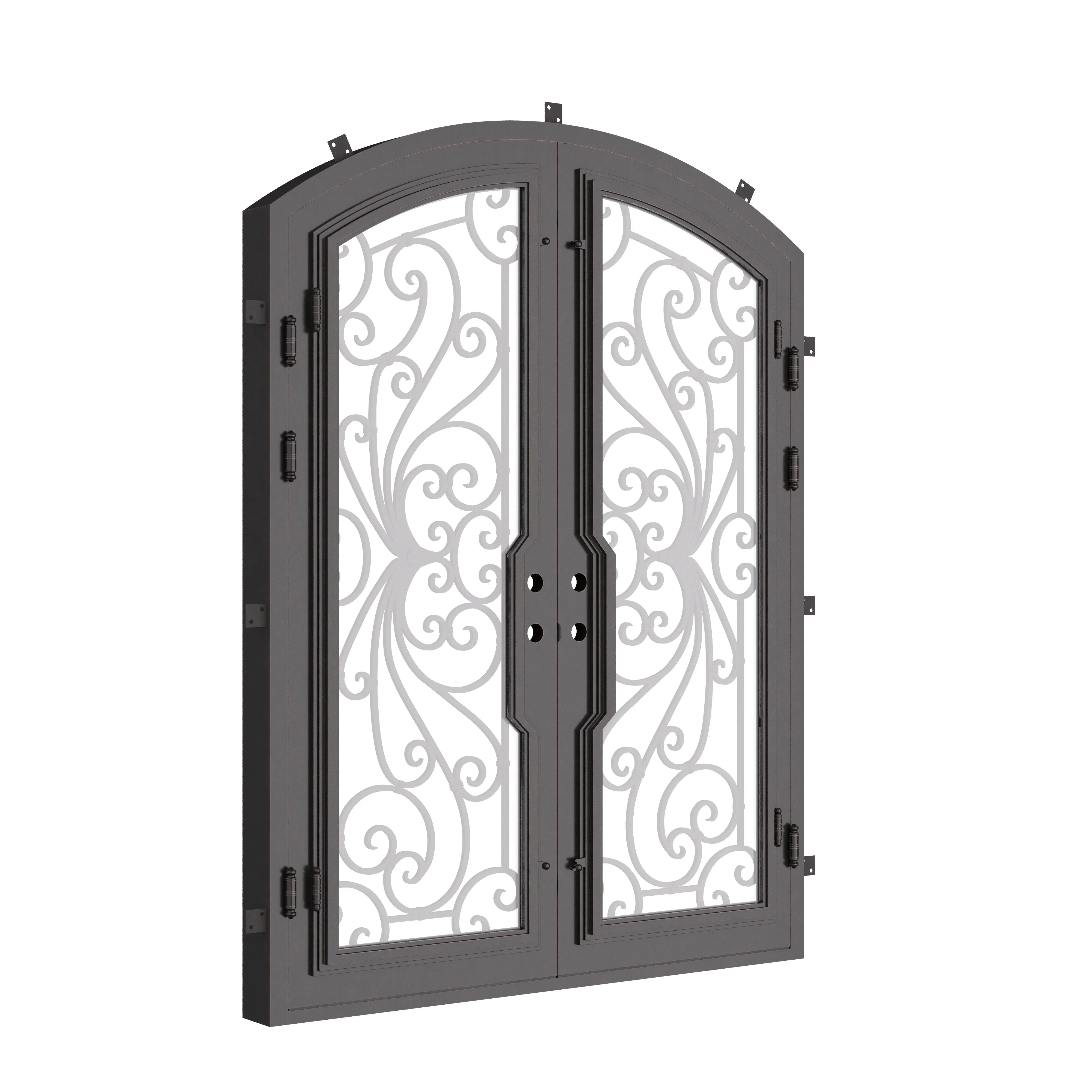 Miracle arch top metal entry door with thermal barrier and clear glass in bronze.