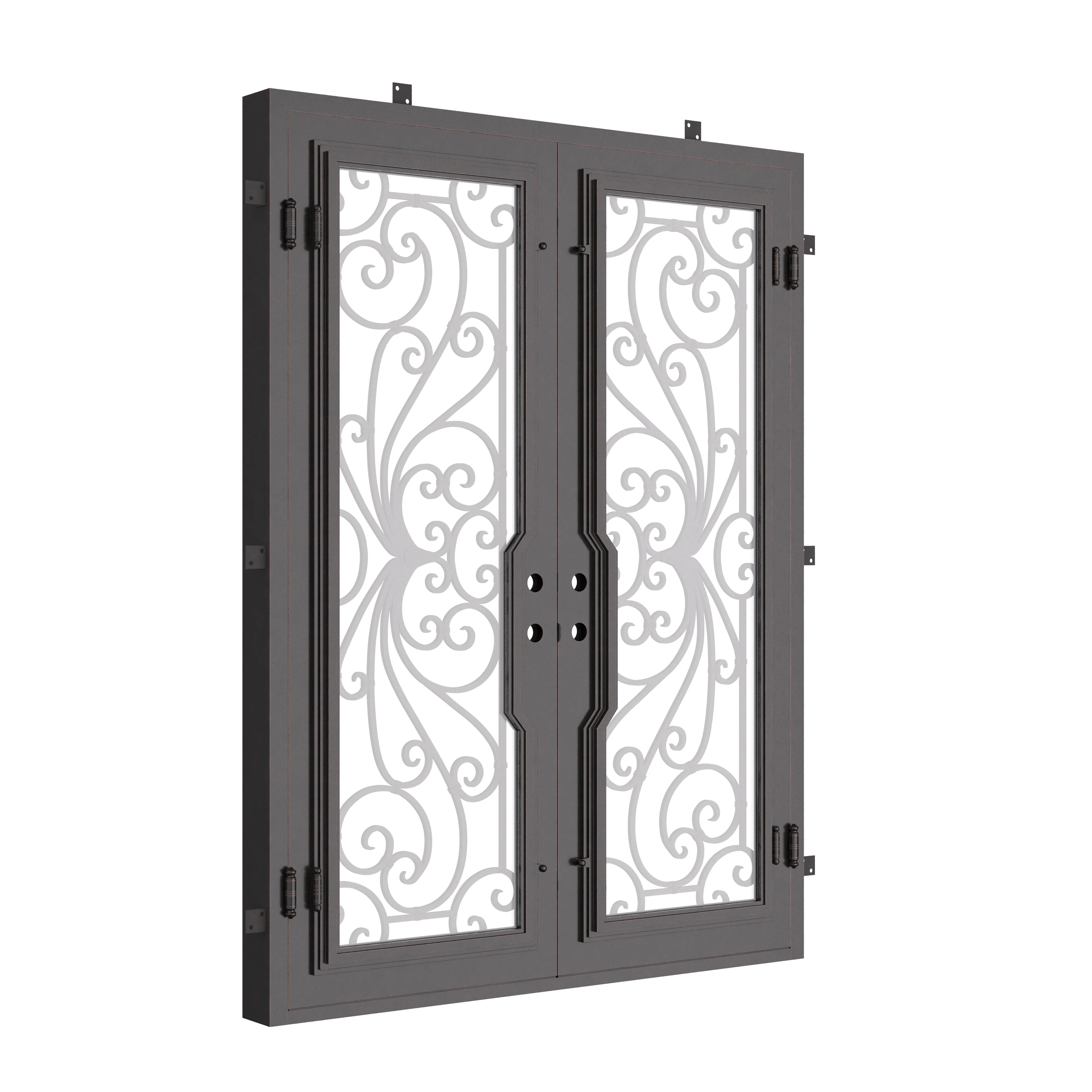 Miracle bronze color metal double flat patio door with tempered glass.