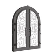 Miracle round top iron entry door for cold weather with clear glass.